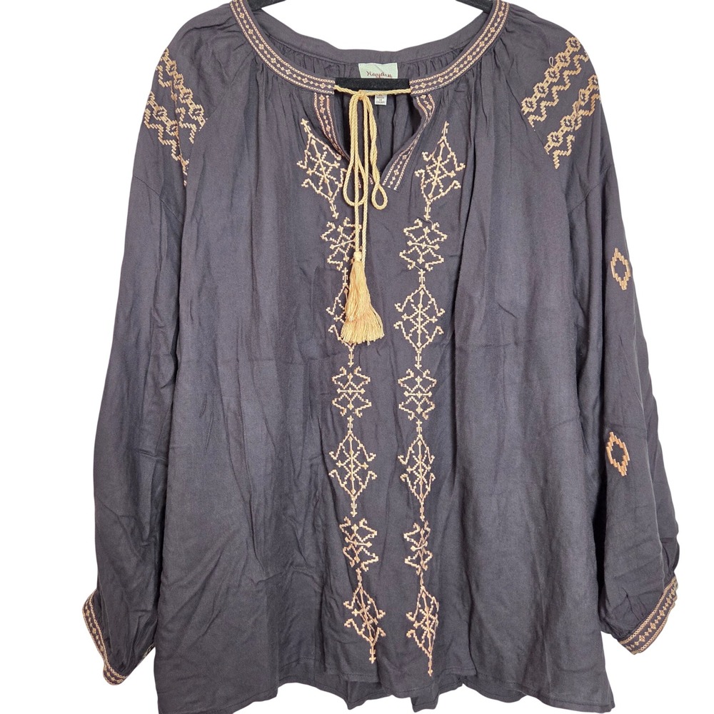Hayden Los Angeles black boho blouse long sleeve womens‎ size XL